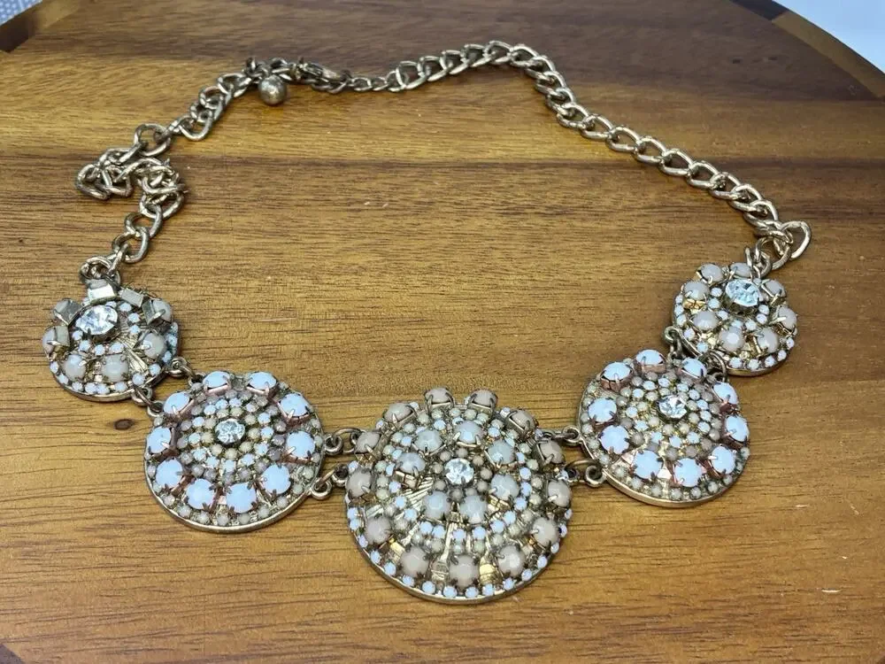 Fashion Necklace gold tone Medallion statement Boho Missing One Stone